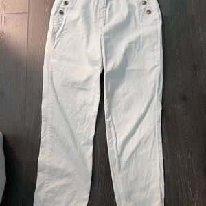 White Button-Detail Pants